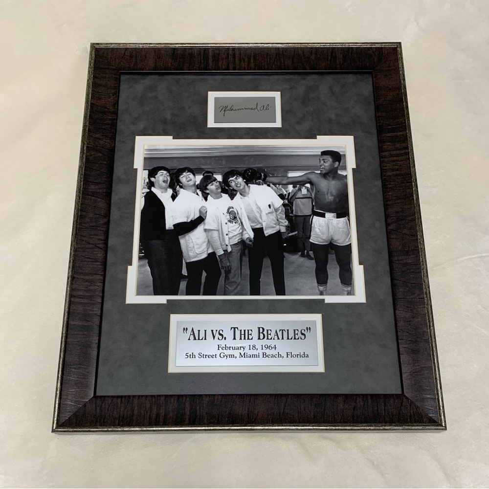 Ali vs The Beatles Frame with autographed engraving, PreLoved, Good Condition!